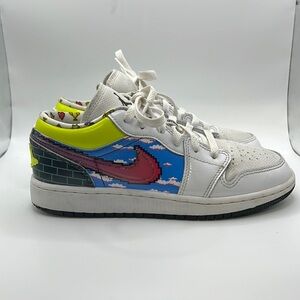 Nike Air Jordan 1 Low GS Old School Gaming Shoes Sneakers White Kids Youth 4Y